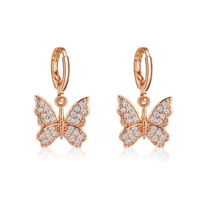 China Beautiful High Quality CLASSIC Diamond Earrings Butterfly Alloy Women Party Plated Earrings for sale