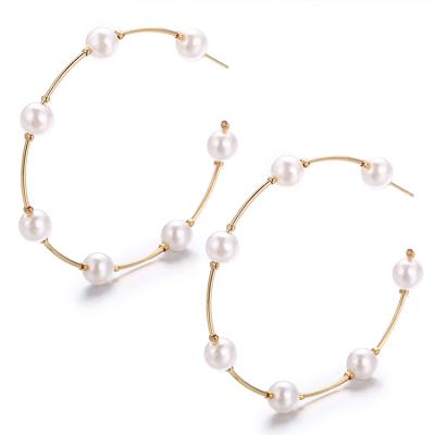 China 2020 hot sale trendy/tender soft supple brass huggies earrings14K gold plated pearl circle earrings for sale