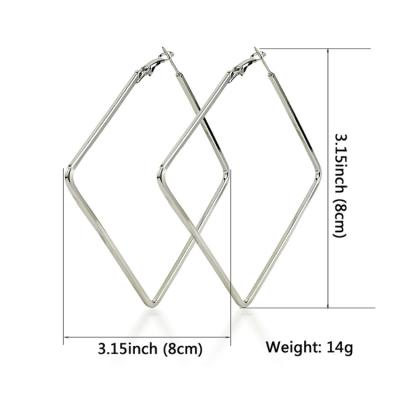 China Central Statistical Exaggeration Fashionable Gold Plated Alloy Big Earrings Geometric Rhombus Charm For Women Circle Earrings for sale