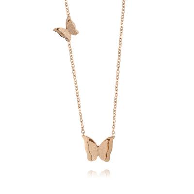 China Fashion Non Fading Frosted Metallic Luster Rose Gold Stainless Steel Butterfly Pendant Necklace for sale