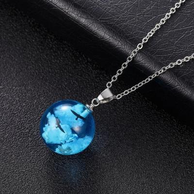 China Resin CLASSIC Choker Necklace Transparent Pendant Sky Blue Clouds White Carved Pendant Chains Woman Necklace for sale