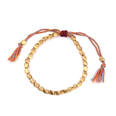 China Hot sale fashion cotton string bracelet seed bead bracelet gold line color bracelet for girls for sale