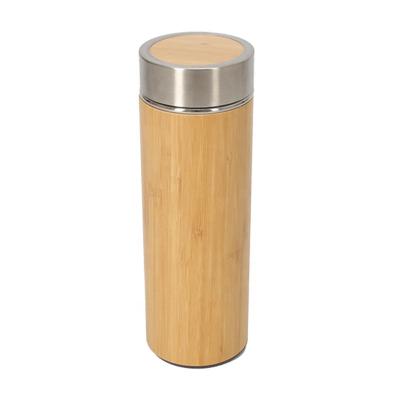 China 400ml Thermos Vacuum Flasks Stainless Steel Eco Friendly Double Walled Insulated Bamboo Water Bottle With Strainer for sale