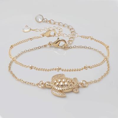 China FASHIONABLE Tasty 14K Gold Link Chain Bracelet Adjustable Cute Layered Turtle Charm Bracelets For Women Jewelry for sale