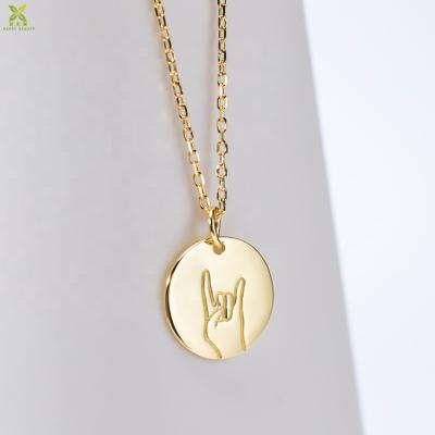 China CLASSIC Custom Engraved Mini 925 Sterling Silver 18k Gold Round Disc Pendant Mini Necklace for sale