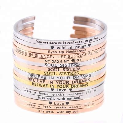 China CLASSIC Customized 316L Stainless Steel Quotes Engraved Motivational Bracelet Customized Inspirational Jewelry for sale