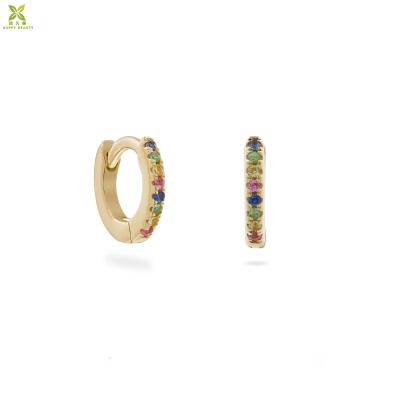 China Custom colorful silver fashion rainbow CZ circle huggie earrings jewelry wholesale for sale