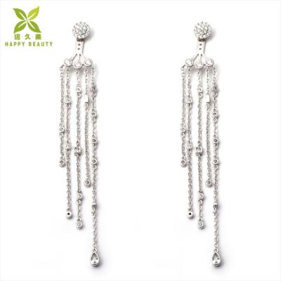 China Fashionable Fascinating Silver Color Tassel Chain Zircon Framing Pair Of Earrings With White Zircons for sale