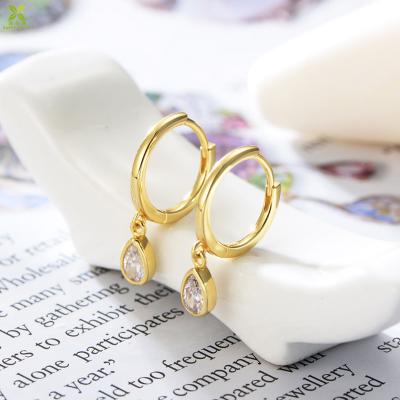 China CLASSIC Fashion Jewelry Womens 18k Gold Plated Teardrop Drop Earrings 925 Silver CZ Circle Stone Earrings for sale