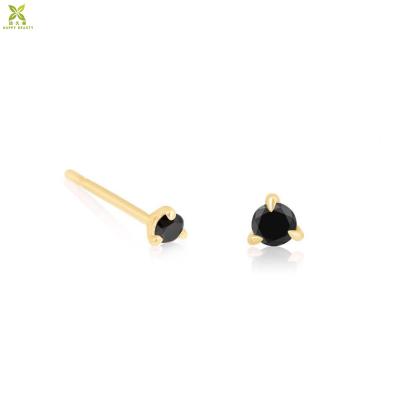 China Women's Stainless Steel Zircon Stud Earrings Round Shape Black CZ Stud Earrings for sale