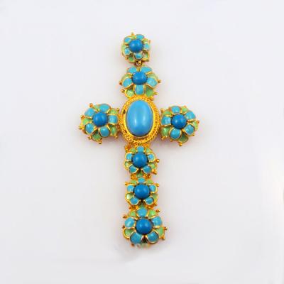 China Brass Gold Plated Gemstone Cross Pendant Cross Green Pendant Cross for sale