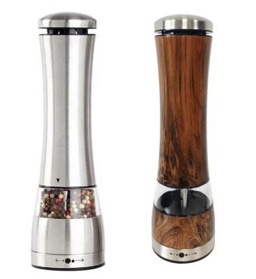 China Sustainable Battery Operated Salt And Pepper Mill 4 AA Push Button With Light Adjustable Grind Height for sale