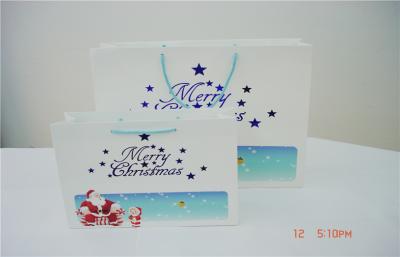 China Hot Stamping Blue matt Holiday Paper Bags For Chrismas , Small 200gsm Art Paper Bag for sale