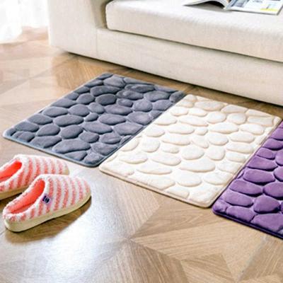 China Factory Made Promotional Embossed Stone Mat Pattern Wholesaler OEM Anti-Slip Polyester Door Mat Bathroom Sponge Bright Color TPR Floor Mat for sale