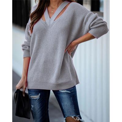 China Free Shipping Women's Loose Casual Oversized V-Neckline Women's Boho Holiday Fall Sweater Pullovers Others Sleeve Jumper Top Solid Die Paper Matrix T587 for sale