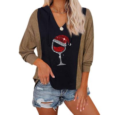 China Free Shipping Other Christmas Printing T-shirt Fashion Ladies V-Neck Top Dots Other Women Q176 Casual Loose Female Long Sleeve Pullovers for sale