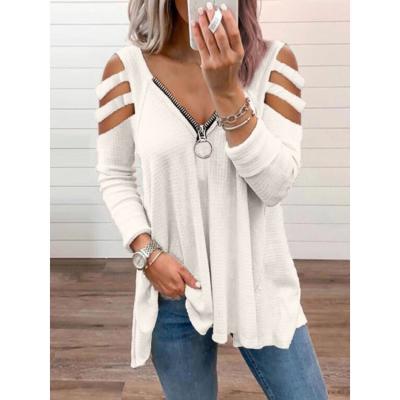 China New Fashion Other Free Shipping T758 Women Other Plus Size T-shirt Solid Color Zipper Shorts Sheath Casual V-neck T-shirt for sale