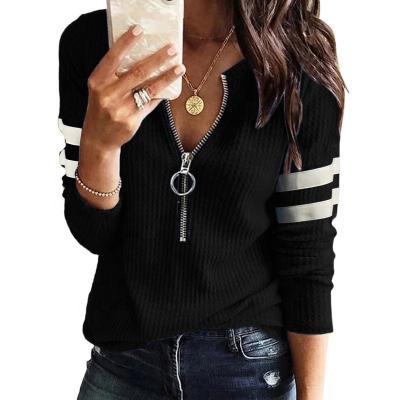 China Other Free Shipping T759 Other Women's V-Neck T-Shirts Sheath Long Zipper Knit Full Loose Fit Thermal Tunic Femme T-shirts Women for sale