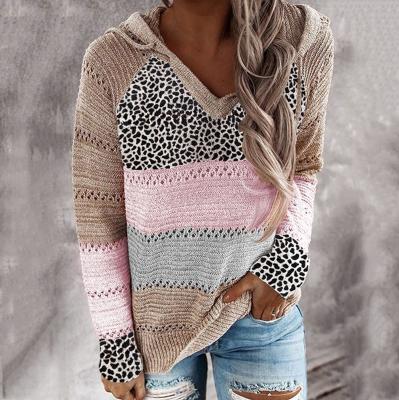 China Other T766 New Sweaters Autumn And Winter Long Sleeve Leopard Print Women Striped Hooded Sweaters Hoodies Other Free Shipping for sale