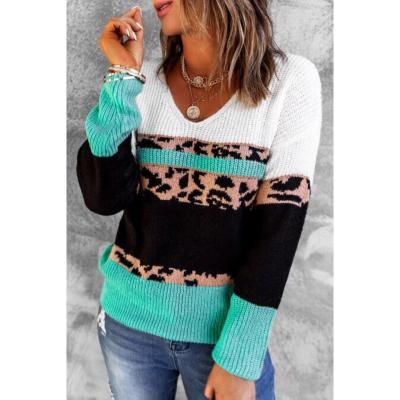 China Free Shipping R111 Other Women's Long Sleeve Leopard Sweater Comfortable Knit Knitted Sweater Leopard Jumper Ladies Knitted Pullover Casual for sale