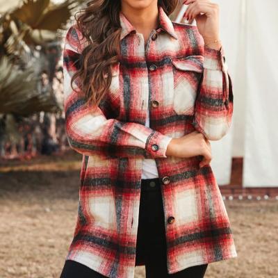 China Free Shipping Q136 Women's Oversized Sheath Ladies Tops Plaid Shirt Jackets Others Long Outwear 2021 Spring Autumn Loose Women Blends for sale