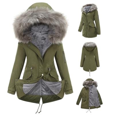 China OEN Sustainable ODM Mid Length Hooded Winter Warm Plus Velvet Plus Cotton Padded Coat Women's Coats for sale