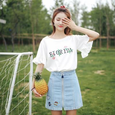 China Wholesale Sustainable Embroidered Clothes 2021 Summer New Women's Korean Short Sleeve T-shirt Women's Jacket for sale