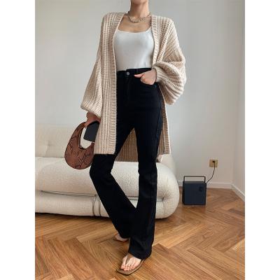 China 2021 Autumn New Black High Waist horn trouser legs viable skinny thieves washed temperament ladies jeans for sale