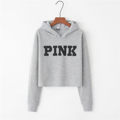 China Sustainable 2021 Hot Pink Letter Printing Long Sleeve Navel Short Suit Plus Hooded Velvet Hoodies Ladies for sale