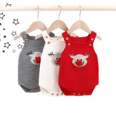 China Anti-Static Children's Clothing Sets Christmas Baby Cartoon Knitted Rising Sling Romper Sweater Triangle Bag Fart Romper for sale