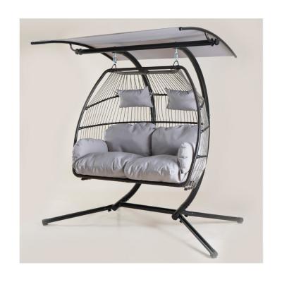 China Factory direct supply modern patio rattan swing egg chair double hanging with stand for high quality for sale