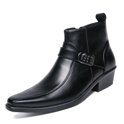 China Other Boots For Men Polish Leather Inner Pointed Toe Mid Top PU Zipper Pull On Pull Tap Monk Strap Shoes for sale