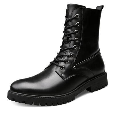 China Quick-Drying Genuine Leather Lace Up Style Round Toe Mid-Calf Army Boots With Pull Tap For Men for sale