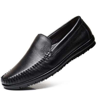 China Fashion Trend Leisure Loafers For Men's Bottom Upper Genuine Leather Moc Toe Slip On Solid Color Flat Loafers for sale