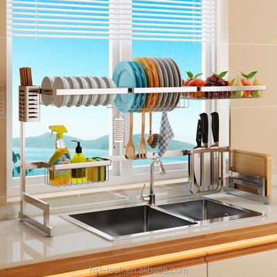 China Stainless Steel Workable Over Sink Rack Drying Bowl Rack Kitchen Storage Shelf Set Cutlery Chopsticks Storage Rack for sale