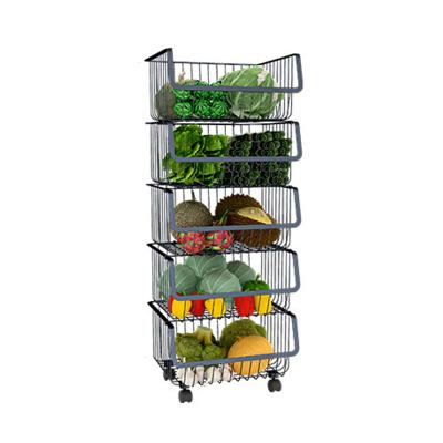 China Multi-functional kitchen storage multi-layer mobile basket household storage basket for sale