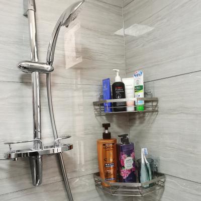 China SUS 2 Tier 304 Corner Wall Mounted Shower Caddy Durable Shower Caddy Basket Shelf With Non - Adhesive Stick Shampoo Holder Organizer for sale