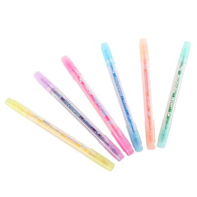 China Promotion\Business\Wholesale Promotion 6pcs School\Office Set Pen Double Head Fancy Highlighter Fluorescent Marker Pen Stationery Cute Double Tip Marker for sale