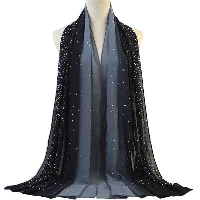 China Muslim Scarf With Diamond Hot Rhinestone Diamond Gradient Color Baked Porcelain Pearl Scarves Muslim Hijab Scarf for sale