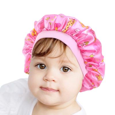 China Double Layer Satin Bonnet Child Baby Adjustable Satin Bonnet Silk Hair Protect Sleep Bonnet for sale