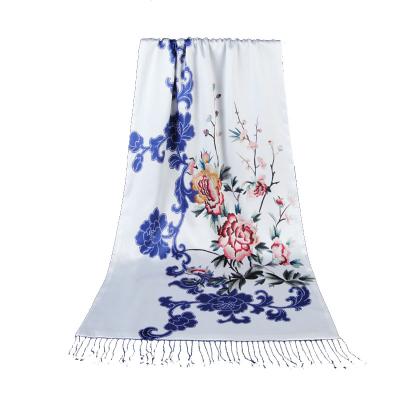 China Luxury Shawl With Lucky Item Printed Designer Inspired Chinese Long Twill 52x190 Silk Like Shawl Double Layer Scarf Women Hijab Luxury Custom Printed Silk Scarves for sale