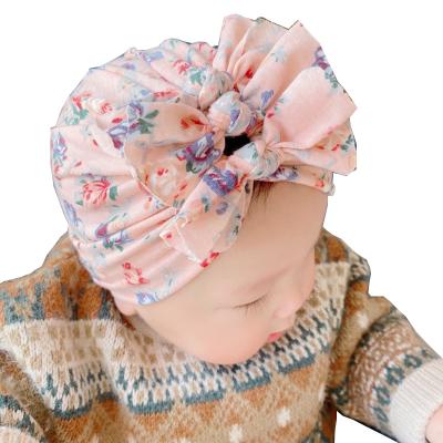 China Cute Kids Twist Beanie Hats Cotton Wrinkle Turban Baby Kids Pleat Cotton Hoods Bow Print Floral Knot Head Wrap Band for sale