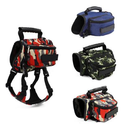 China Camouflage Dog Pet Harness Backpack Padded Adjustable Reflective Dog Saddle Bag For Traveling Camping Hiking Hiking for sale