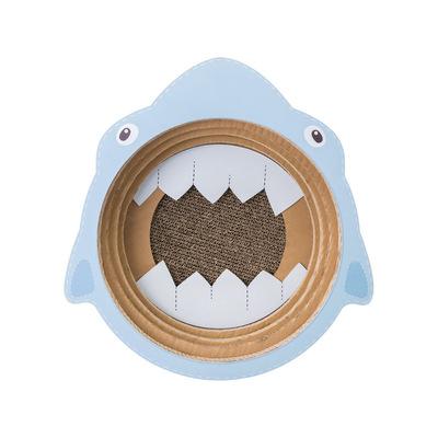 China Hot Selling Indoor Anti-slip Round Cardboard Viable Cat Scratching Board Pad Creative Shark Design With Catnip for sale