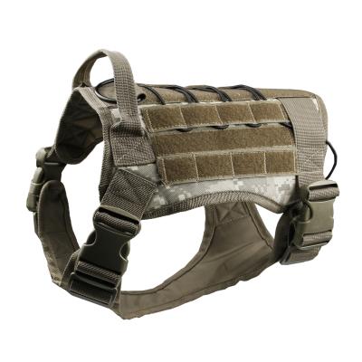 China Durable Durable Easy Wear Molle System Camouflage Tactical Dog Harness With Handle No Pull Front Leash Clip for sale