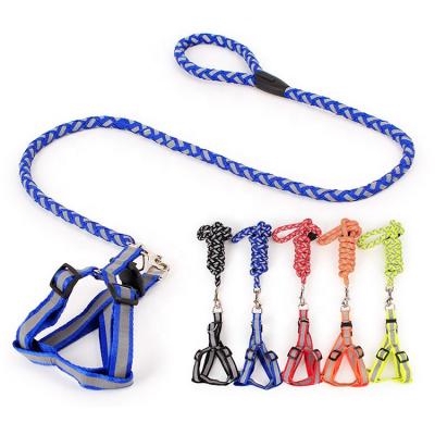 China Reflective Custom Outdoor Adjustable Round Braided Reflective Rope Dog Lead Harness And Leash Set For Walking for sale