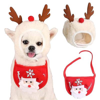 China Hot Sale Viable Adorable Cat Dog Christmas Tree Cute Elk Winter Costume Props Dress Up Saliva Towel Bib Hat for sale