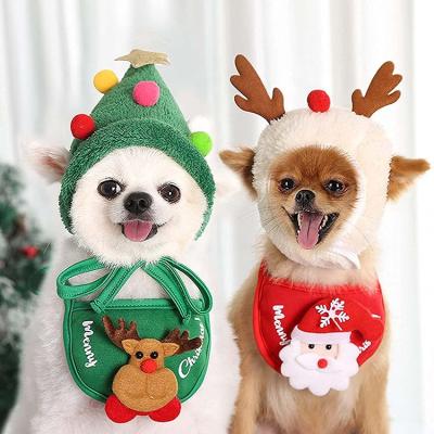 China Cat Dress Christmas Pet Hat Bib Towel Stocked Winter Clothes Halloween Dog Costumes Set For Small Medium Pets for sale