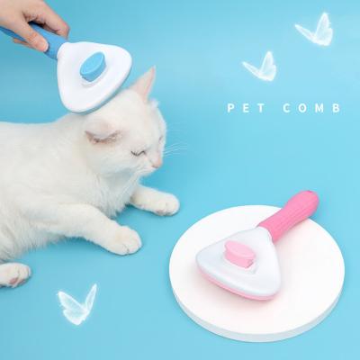 China Portable Comfortable One-Click Handle Pet Hair Grooming Rubber Non-Slip Brush Self Viable Cleaning Design for sale