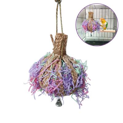 China Amazon Rattan Round Colorful Grass Shredded Viable Hot Selling Bird Forager Paper Bite Toys Parrot Chewing Toy Ball for sale